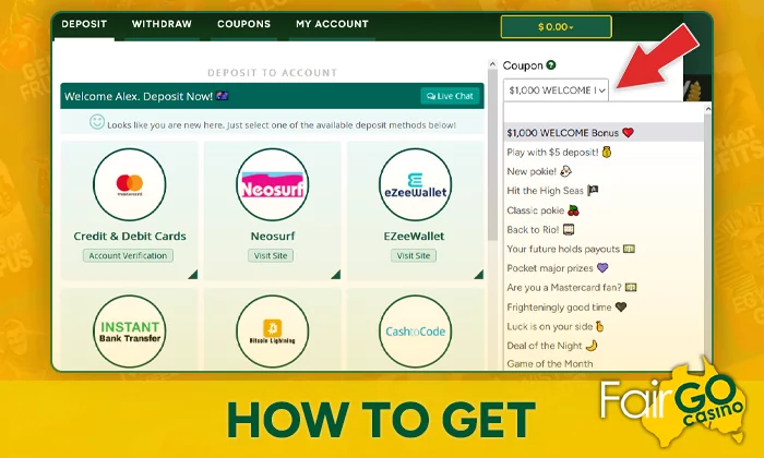 Instructions on how to get a Bonus Codes at FairGo casino