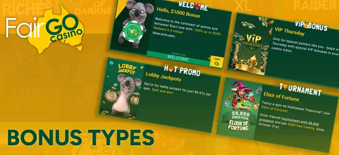 Bonus types at FairGo Casino in Australia